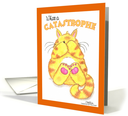 What a Catastrophe Belated Birthday Wish Yellow Tabby Cat card (89190)