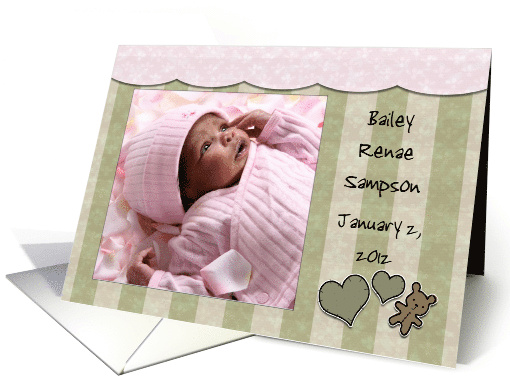 Customizable Photo Birth Announcement for Baby Girl Hearts... (893596)