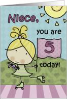 5th Birthday for Niece Rollerskating Girl card