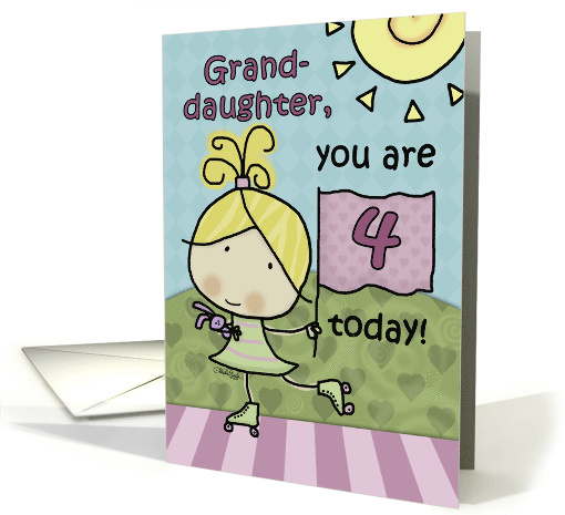 4th Birthday for Granddaughter Rollerskating Girl card (894724)