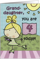 4th Birthday for Granddaughter Rollerskating Girl card