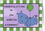 Congratulations on your Promotion-Hippo Soaring with Balloon card