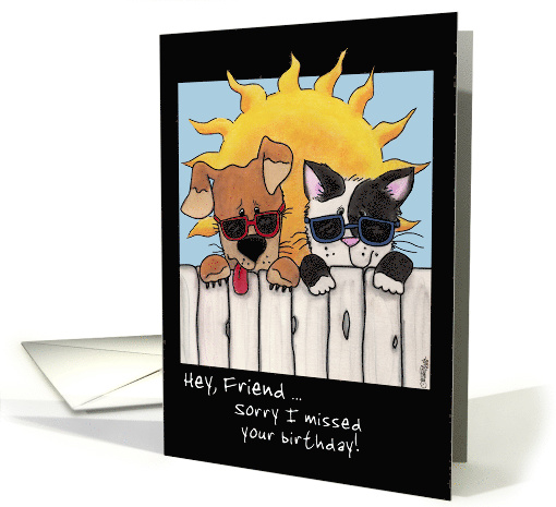 Belated Birthday for Friend Dog and Cat in Sunglasses card (896596)