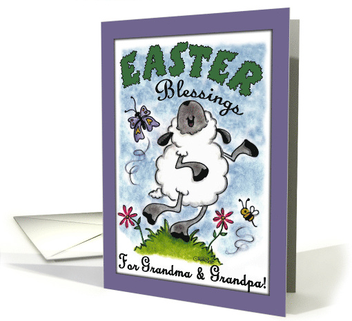 Happy Easter Blessings for Grandma and Grandpa Dancing Lamb card