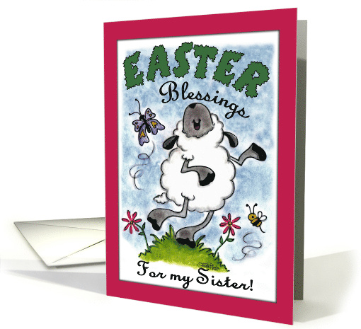 Happy Easter Blessings for Sister Dancing Lamb card (898392)