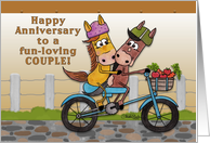 Happy Anniversary to Couple-Horses Ride on a Bicycle card