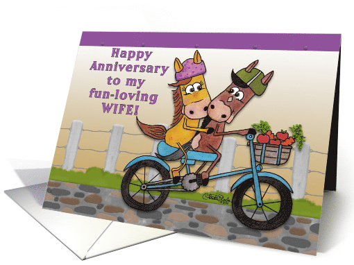 Happy Anniversary to my Wife Horses Ride on a Bicycle card (916062)