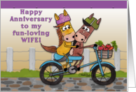 Happy Anniversary to my Wife Horses Ride on a Bicycle card