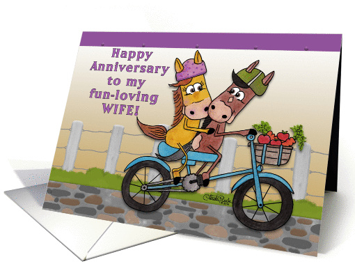 Happy Anniversary to my Wife-Horses Ride on a Bicycle card (916062)