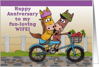 Happy Anniversary to my Wife-Horses Ride on a Bicycle card