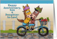 Happy Anniversary to Son and Daughter in Law Horses on a Bicycle card