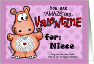 Valentine for Niece Hippo and Chocolate Maze card