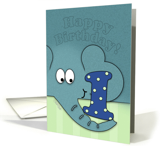 Happy Birthday for One Year Old- Elephant with Number One card