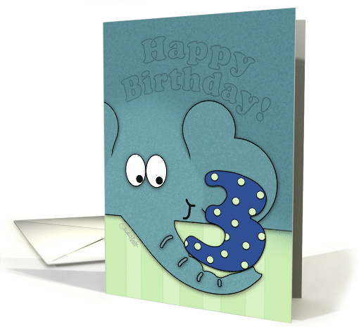 Happy Birthday for Three Year Old Elephant with Number Three card
