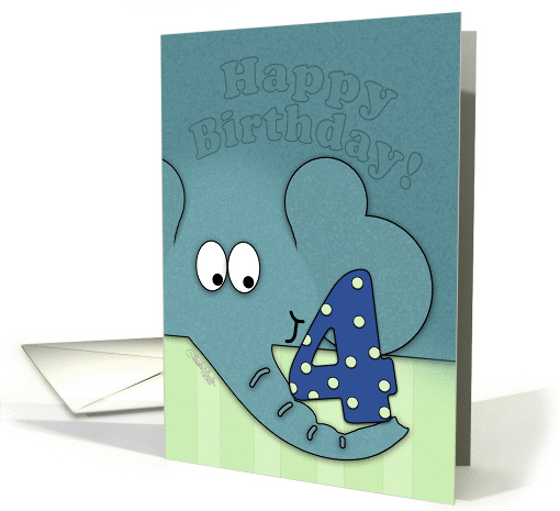 Happy Birthday for Four Year Old- Elephant with Number Four card