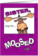 Belated Happy Birthday Wish for Sister Funny Moose card
