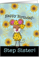 Happy Birthday for Step Sister-Mouse and Sunflowers card