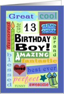 Happy Birthday for 13 year old boy Good Word Subway Art card