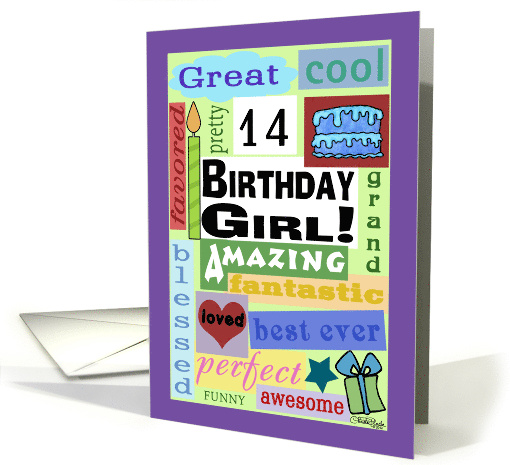 Happy Birthday for 14 year old Girl Good Word Subway Art card (924287)