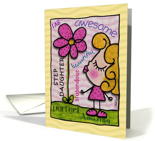 Happy Birthday for Step Daughter- Little Girl with Flower card