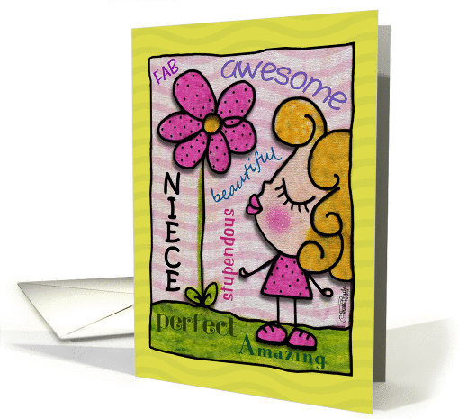 Happy Birthday for Niece- Little Girl with Flower card (925016)