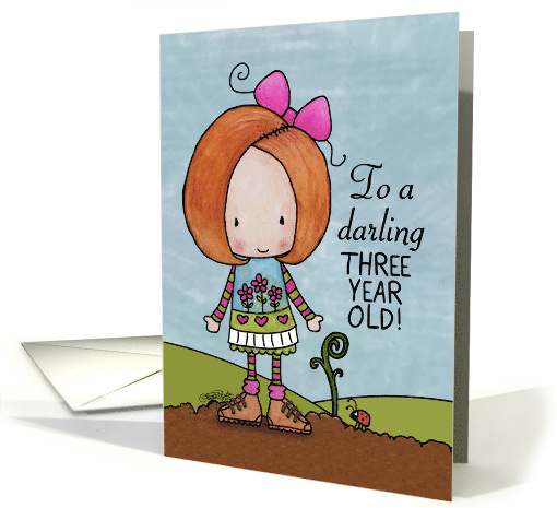 Happy Birthday for Three Year Old Girl Red Head and Sprout card