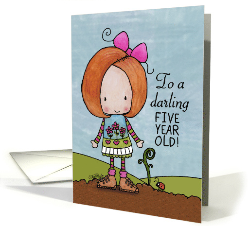 Happy Birthday for Five Year Old Girl Red Head and Sprout card