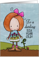 Happy Birthday for Six Year Old Girl Red Head and Sprout card