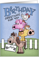 Birthday for Brother Farm Animal Pile Up card