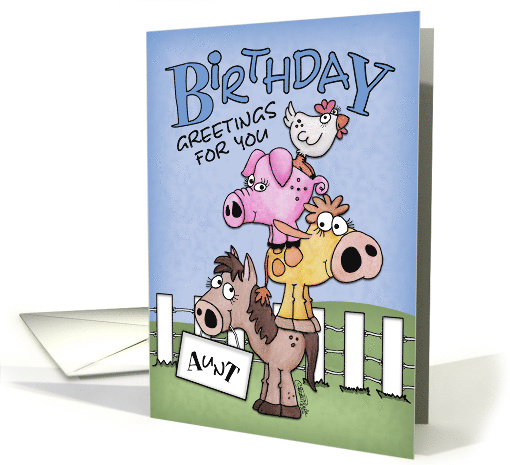 Birthday for Aunt Farm Animal Pile Up card (931160)