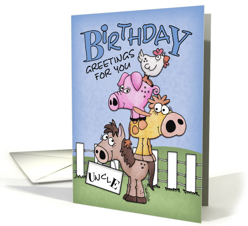 Birthday for Uncle Farm Animal Pile Up card (931161)