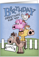 Birthday for Cousin Farm Animal Pile Up card