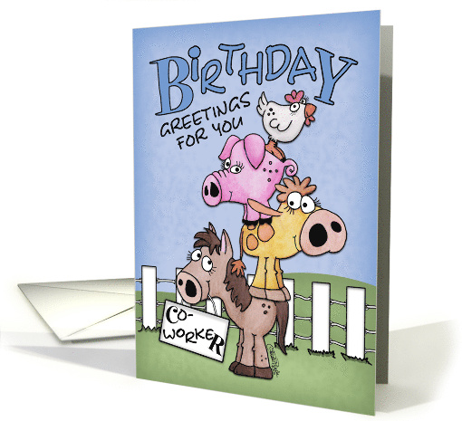 Birthday for Co-worker Farm Animal Pile Up card (931164)
