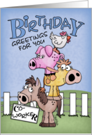 Birthday for Co-worker Farm Animal Pile Up card