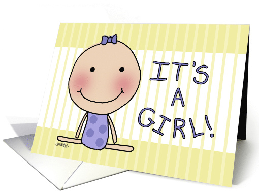 Baby Girl Announcement Sitting Baby Cartoon card (934363)