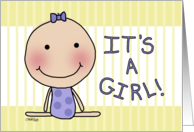 Baby Girl Announcement Sitting Baby Cartoon card