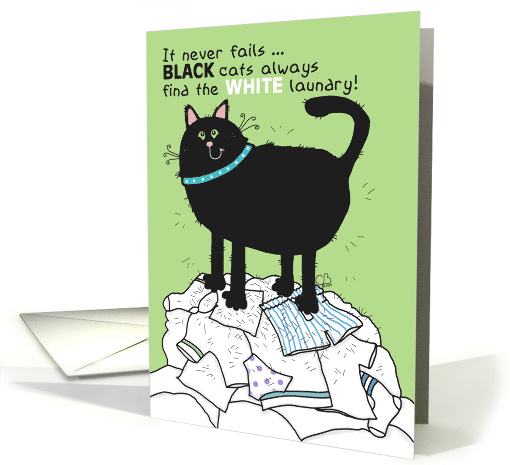 Humorous Happy Birthday Black Cat on a Pile of White Laundry card