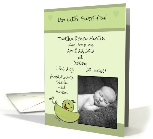 Customizable Baby Announcement-Add Photo-Sweet Pea card (936151)