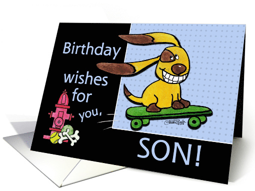 Birthday for Son Skateboarding Dog yEARS Fly By card (936749)