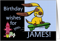 Birthday for James Skateboarding Dog yEARS Fly By card