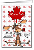 Customizable Canada Day Parents Funny Grinning Moose Maple Leaf card