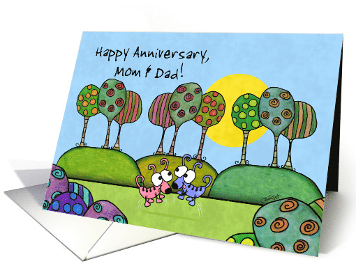 Happy Anniversary to Mom and Dad Whimsical Dogs and Trees card