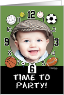 Customizable Birthday Invitation Sports Clock Time to Party card