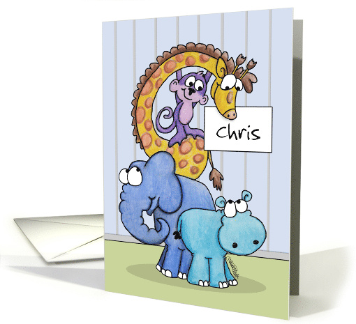 Customizable Happy Birthday to Chris Zoo Animals card (948784)