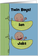 Customizable Congratulations Twin Boys-Peapod Babies dark skin card