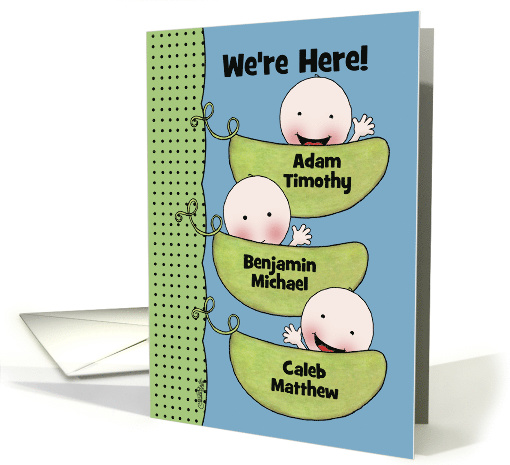 Custom Birth Announcement Triplet Boys-Peapod Babies for... (954755)