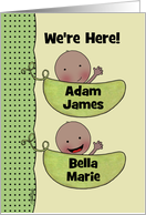 Custom Birth Announcement Twins-Unisex-Peapod Babies for dark skin card