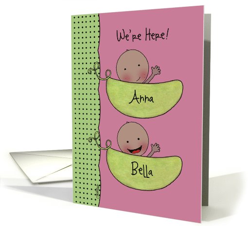 Custom Birth Announcement Twin Girls-Peapod Babies for dark skin card