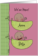 Custom Birth Announcement Twin Girls-Peapod Babies for dark skin card