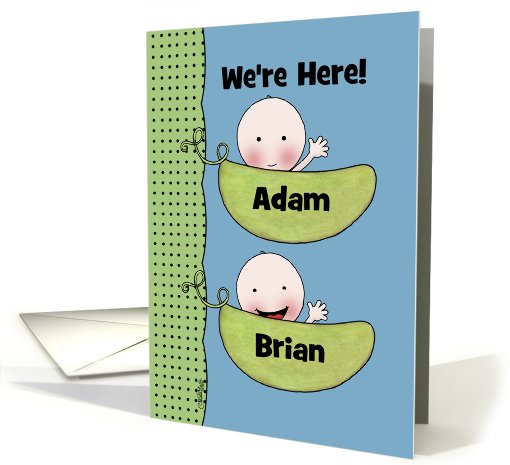 Custom Birth Announcement Twin Boys-Peapod Babies for light skin card
